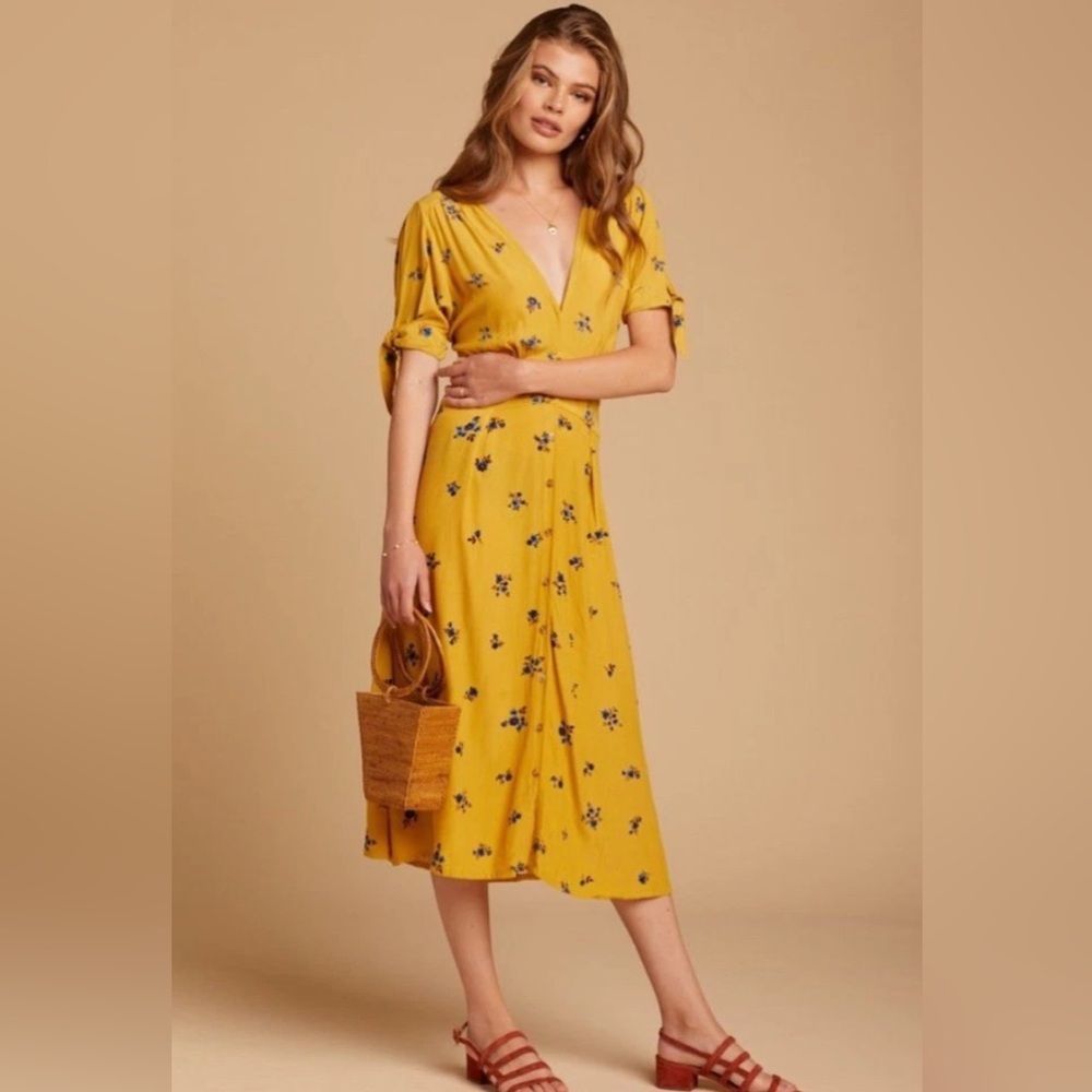 Faithfull the Brand Mustard Floral Midi Dress